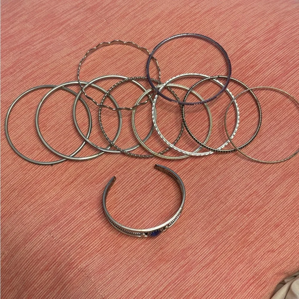 Bundle of Silver Tone Bangle Bracelets - Picture 2 of 2